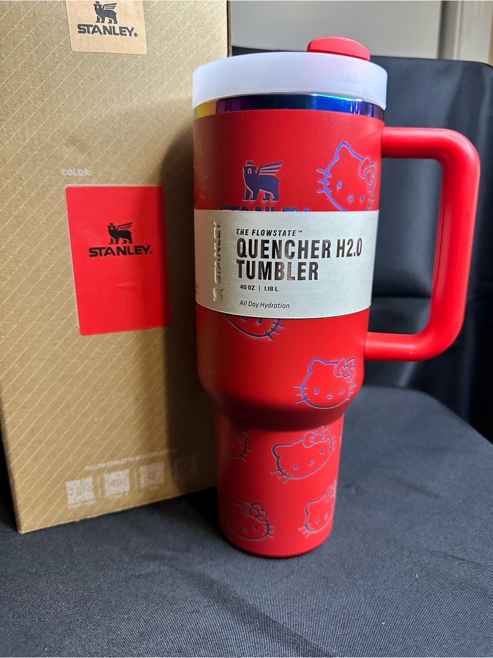 Stanley Red Quencher Tumbler with Hello Kitty Pattern
